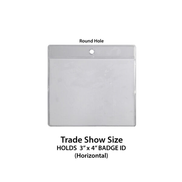 3x4 inch clear plastic trade show badge holder with round hole (Horizontal/Landscape)