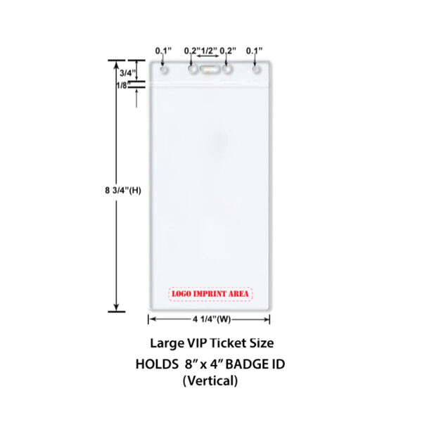 Custom printed large VIP ticket holder 8"x4"- Print area is usually at the bottom (Vertical/Portrait)