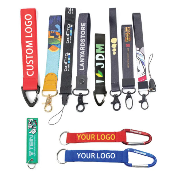 Custom wrist lanyard straps.